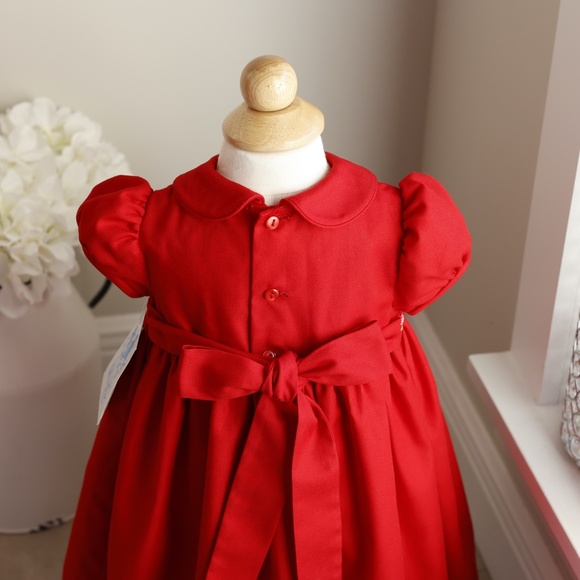 Girls Red Smocked Dress Size 18 Months Embroidery Luli & Me Short Sleeve NWT - Picture 3 of 4
